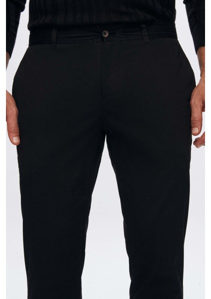 Slim Fit Siyah Armürlü Chino Pantolon