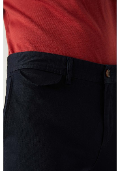 Silim Fit Lacivert Armürlü Chino Pantolon