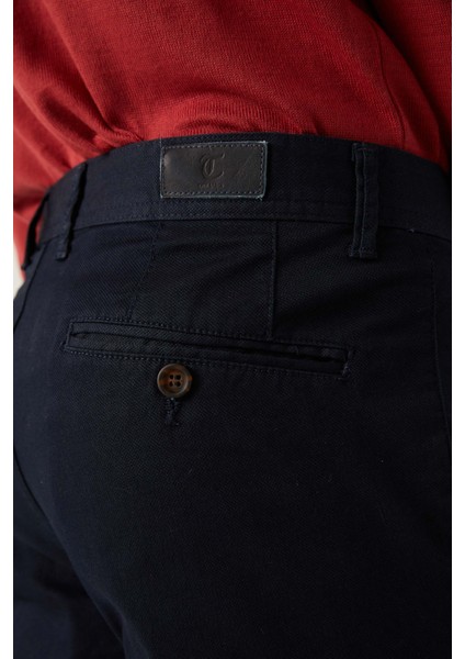 Silim Fit Lacivert Armürlü Chino Pantolon