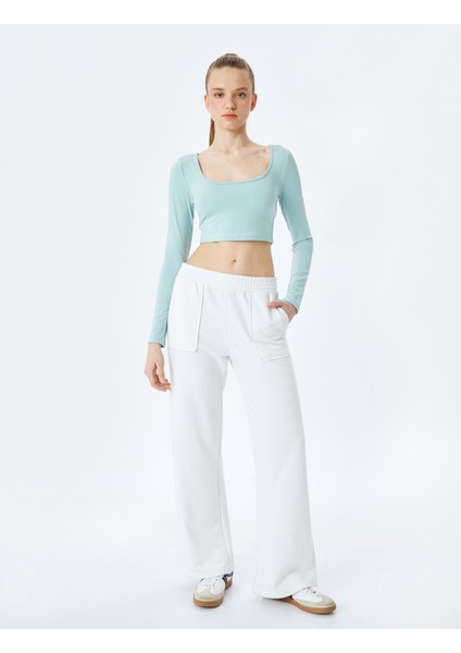 Sırt Detaylı Uzun Kollu Crop U Yaka Spor Tişört