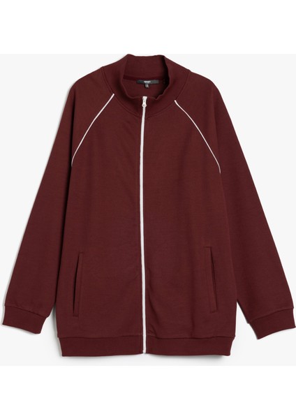 Uzun Kollu Pamuk Karışımlı Cep Detaylı Biyeli Fermuarlı Sweatshirt