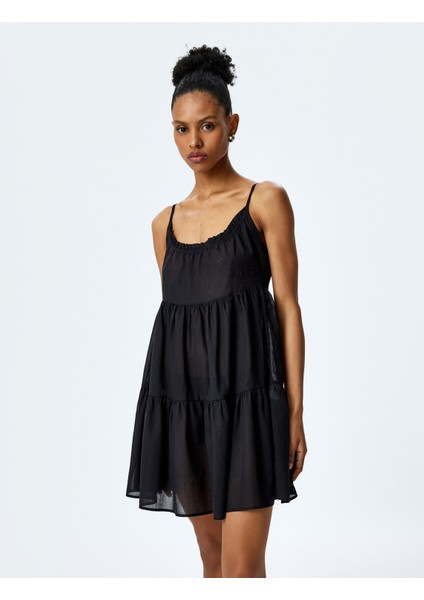 Pamuklu Fırfır Detaylı Katmanlı Ince Askılı Mini Plaj Elbisesi fiyatları