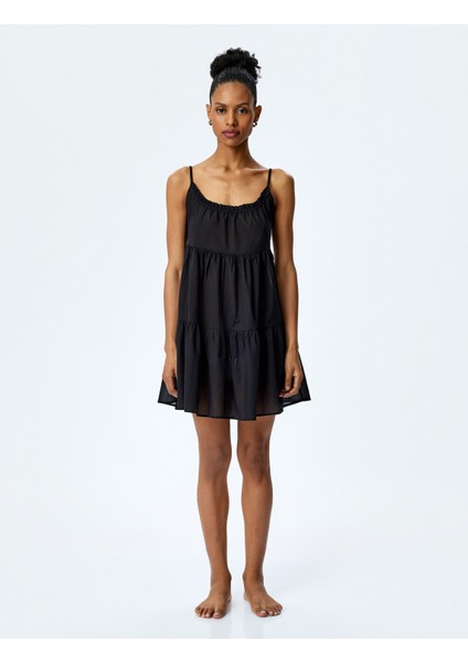 Pamuklu Fırfır Detaylı Katmanlı Ince Askılı Mini Plaj Elbisesi modelleri