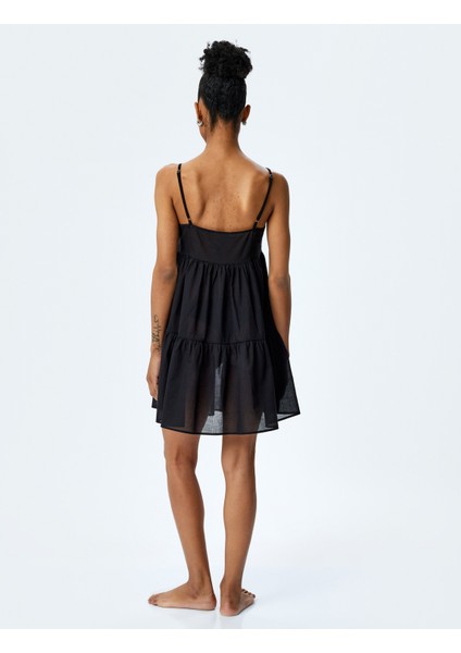 Pamuklu Fırfır Detaylı Katmanlı Ince Askılı Mini Plaj Elbisesi fırsatları