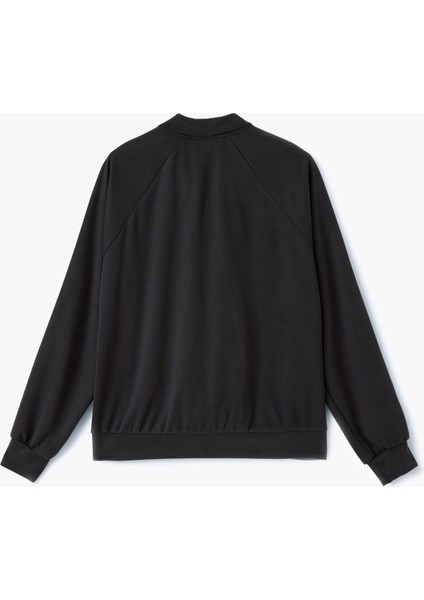 Modal Karışımlı Çizgili Cepli Dik Yaka Tam Fermuarlı Sweatshirt