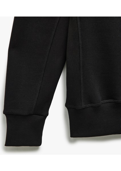 Bisiklet Yaka Dikiş Detaylı Şardonlu Pamuk Karışımlı Basic Sweatshirt