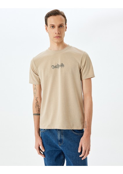 Slogan Baskılı Kısa Kollu Pike Kumaş Bisiklet Yaka Slim Fit Tişört modelleri