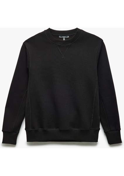 Bisiklet Yaka Dikiş Detaylı Şardonlu Pamuk Karışımlı Basic Sweatshirt modelleri