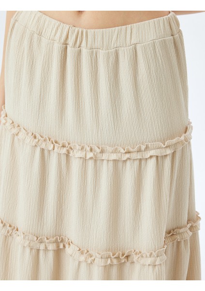 Yüksek Bel Katlı Fırfırlı Beli Lastikli Midi Etek indirimleri