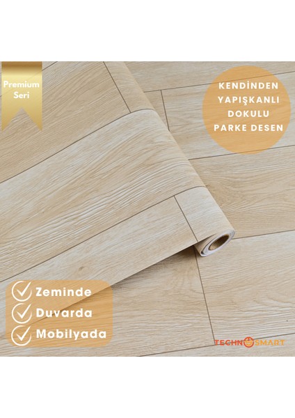 60×500 cm Kendinden Yapışkanlı Parke Görünümlü Premium Zemin Duvar Kağıdı Dolap Kaplama