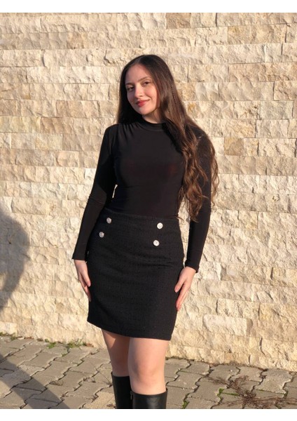 Kadın Gold Düğmeli Fermuarlı Astarlı Tüvit Etek modelleri