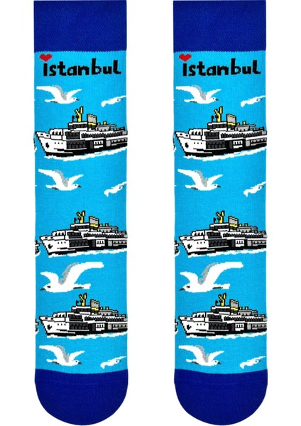 İSTANBUL MARTI VAPUR DESENLİ SOKET ÇORAP