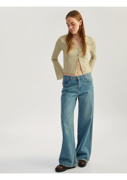 Slim Fit Uzun Kollu Dokulu Gömlek Yaka Düğmeli Tişört
