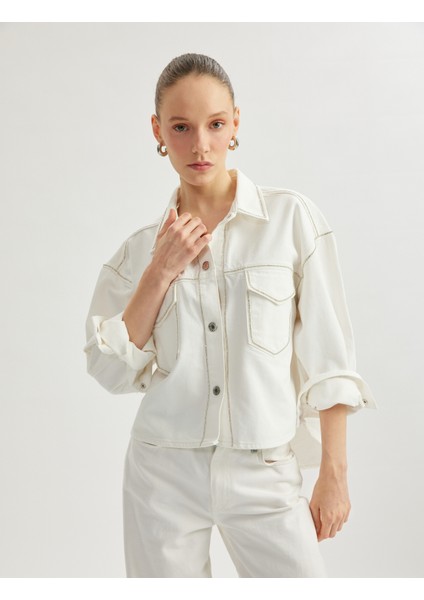 Cep Detaylı Klasik Yaka Düğmeli Denim Ceket