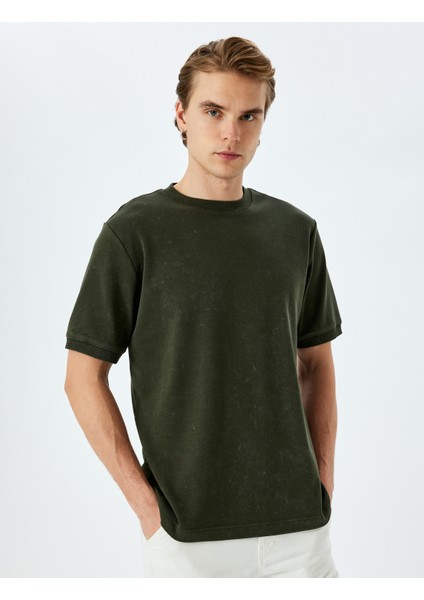 Bisiklet Yaka Pamuklu Yıkamalı Kısa Kollu Tişört modelleri