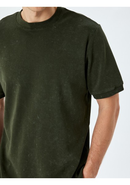 Bisiklet Yaka Pamuklu Yıkamalı Kısa Kollu Tişört indirimleri