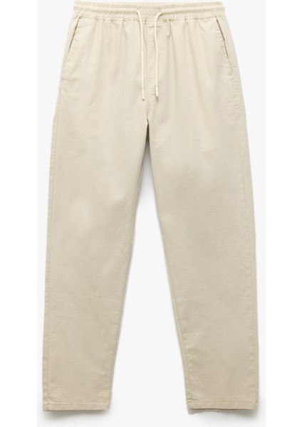Keten Pamuk Karışımlı Beli Bağcıklı Chino Pantolon