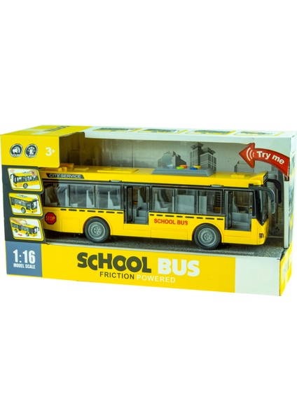 Oyuncak Okul Otobüsü Işıklı Sesli Sürtmeli 27 cm