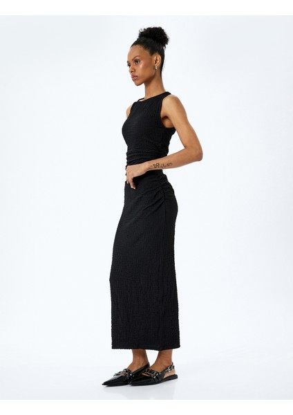 Slim Fit Dokulu Drape Detaylı Yüksek Bel Kalem Etek