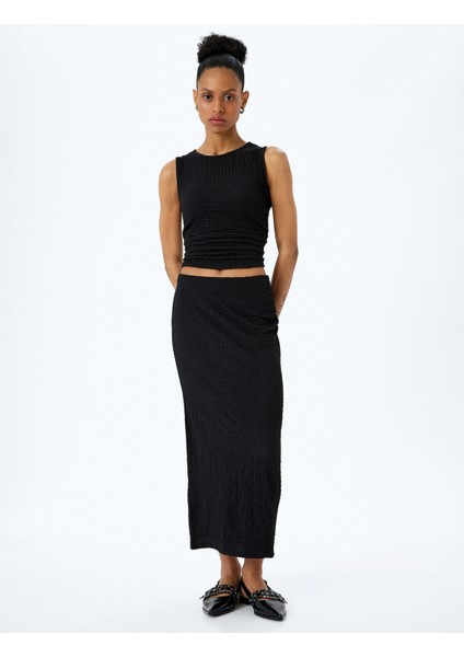 Slim Fit Dokulu Drape Detaylı Yüksek Bel Kalem Etek