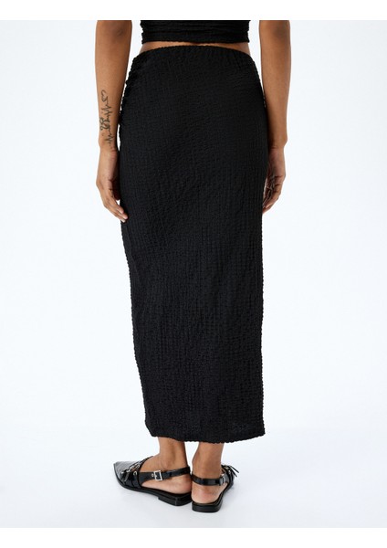 Slim Fit Dokulu Drape Detaylı Yüksek Bel Kalem Etek