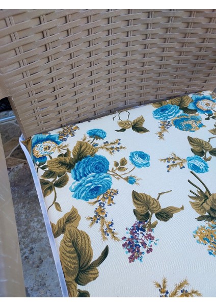 6 Adet Rattan Tek Alt Sandalye Minderi, Extra Kalın (Kalınlık 5 cm )-Ingiliz Gülü Mavi