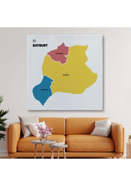 - Bayburt Ili ve Ilçeler Haritası Dekoratif Kanvas Tablo 1289