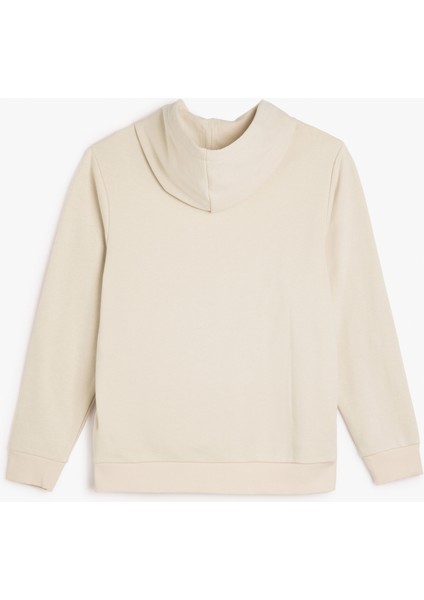 Uzun Kollu Pamuk Karışımlı Cepli Slogan Baskılı Kapşonlu Sweatshirt fiyatları