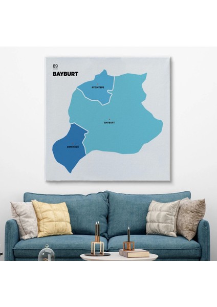 - Bayburt Ili ve Ilçeler Haritası Dekoratif Kanvas Tablo 1290