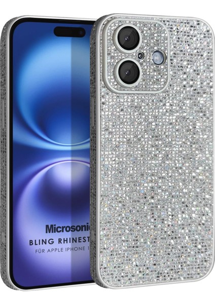 Apple iPhone 16 Plus Kılıf Bling Rhinestones Gümüş