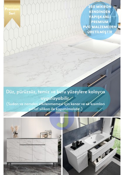 Kendinden Yapışkanlı Mermer Desen Premium Zemin Mutfak Duvar Dolap Masa Kaplama 60 cm x 100 cm