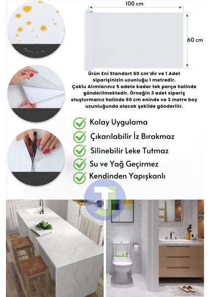 Kendinden Yapışkanlı Mermer Desen Premium Zemin Mutfak Duvar Dolap Masa Kaplama 60 cm x 100 cm