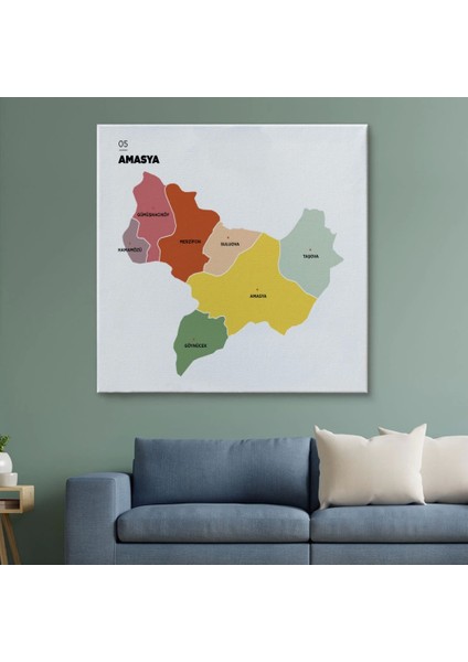 - Amasya Ili ve Ilçeler Haritası Dekoratif Kanvas Tablo 1262