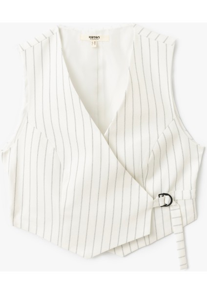 Asimetrik V Yaka Çizgili Blazer Yelek modelleri