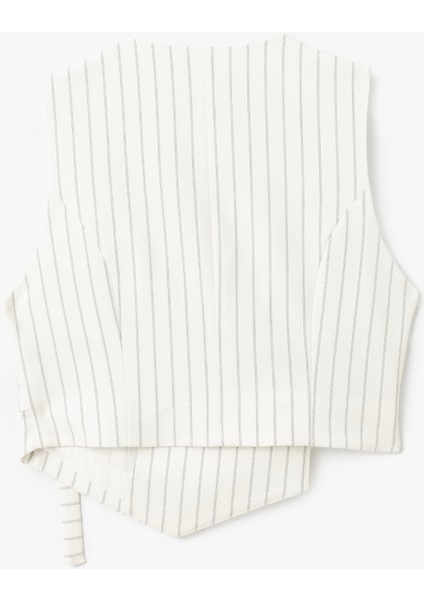 Asimetrik V Yaka Çizgili Blazer Yelek fırsatları