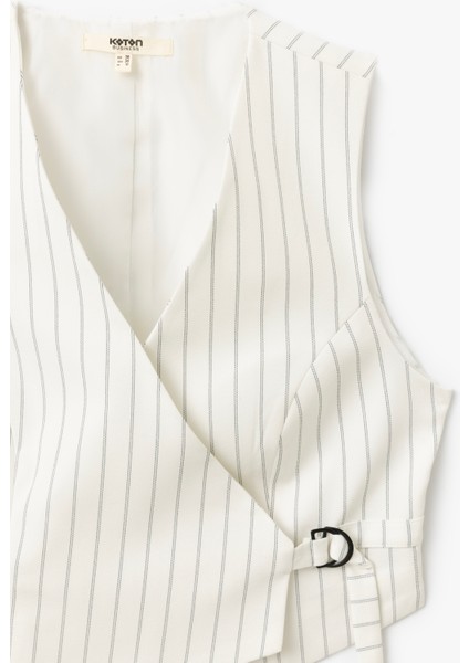 Asimetrik V Yaka Çizgili Blazer Yelek indirimleri