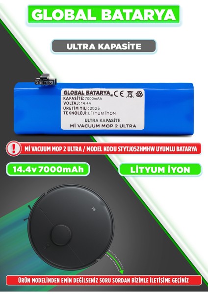 Xiaomi Mi Robot Vacuum Mop 2 Ultra Robot Süpürge Bataryası 14.4V 7000MAH Li-Ion Li-Ion Pil (Ultra Kapasite)