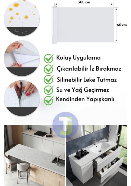 Kendinden Yapışkanlı Mermer Desen Premium Zemin Mutfak Duvar Dolap Masa Kaplama 60 cm x 300 cm
