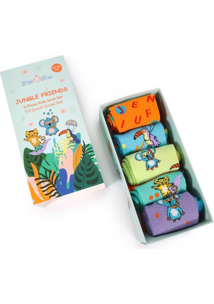 Jungle Friends Çocuk Çorap Seti 5'li, Beden 27-30, Yumuşak ve Dayanıklı Kumaş