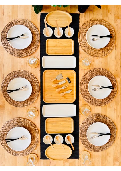 Modern 47 Parça 6 Kişilik Bambu Porselen Kahvaltı Takımı