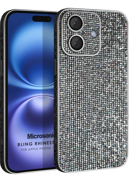 Apple iPhone 16 Kılıf Bling Rhinestones Koyu Gri