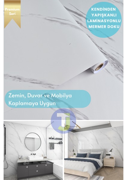 Kendinden Yapışkanlı Mermer Desen Premium Zemin Mutfak Duvar Dolap Masa Kaplama 60 cm x 500 cm