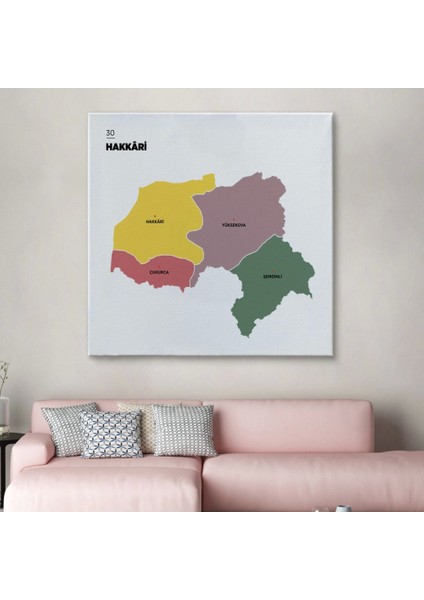 - Hakkari Ili ve Ilçeler Haritası Dekoratif Kanvas Tablo 1352