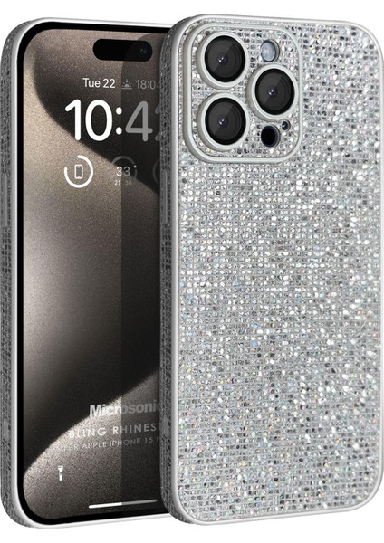 Apple iPhone 16 Pro Max Kılıf Bling Rhinestones Gümüş
