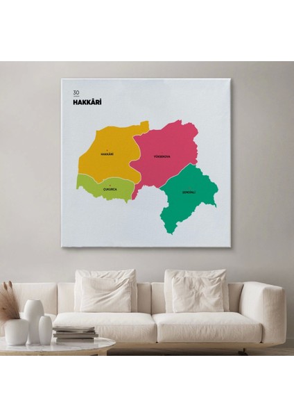 - Hakkari Ili ve Ilçeler Haritası Dekoratif Kanvas Tablo 1351