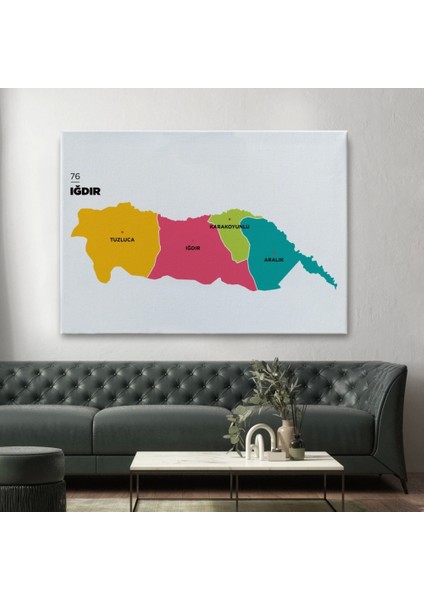 - Iğdır Ili ve Ilçeler Haritası Dekoratif Kanvas Tablo 1357