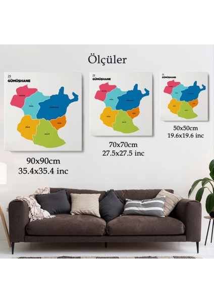 - Gumüşhane Ili ve Ilçeler Haritası Dekoratif Kanvas Tablo 1348