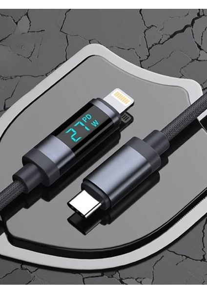 27W Göstergeli Örme Lightning To Type-C Şarj Kablosu