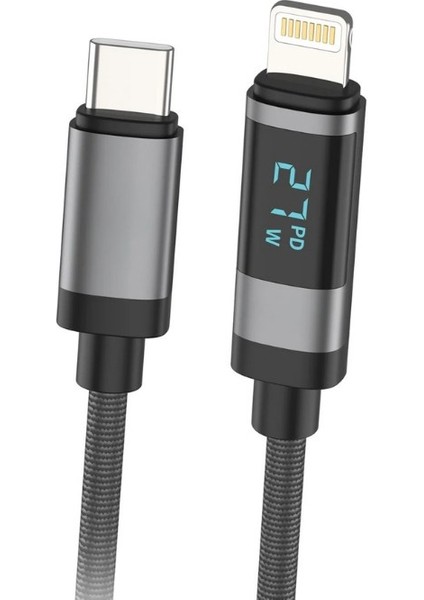 27W Göstergeli Örme Lightning To Type-C Şarj Kablosu