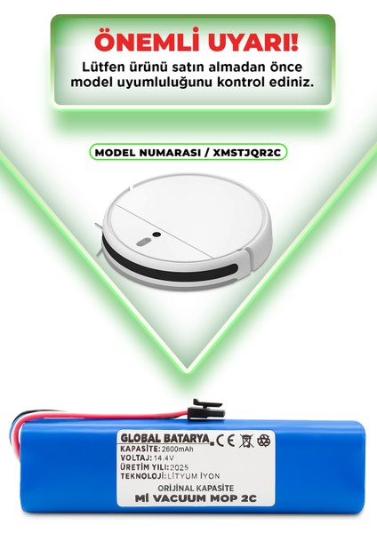 Xiaomi Mi Vacuum Mop 2c 2in1 Uyumlu Akıllı Robot Süpürge Bataryası 14.4V 2600MAH Li-Ion Pil (Orijinal Kapasite) indirimleri